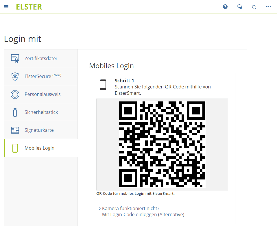 Login des ELSTER-Unternehmenskontos